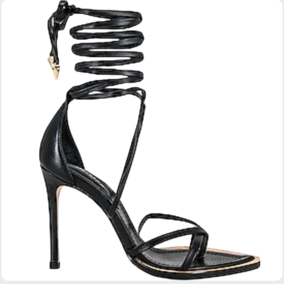 REVOLVE Shoes - Revolve x Schutz Calandra Black Leather Lace-Up Stiletto Heels Size 7
